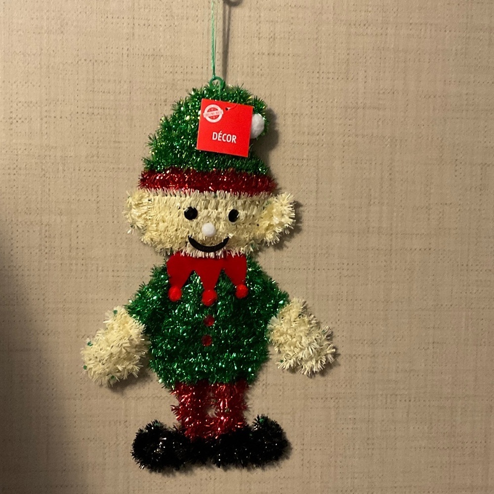 Holiday Elf Decoration with Green and Red Accents